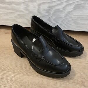 Universal Thread Black Faux Leather‎ Chunky Dark Academia Heel Maisy Loafers 9.5